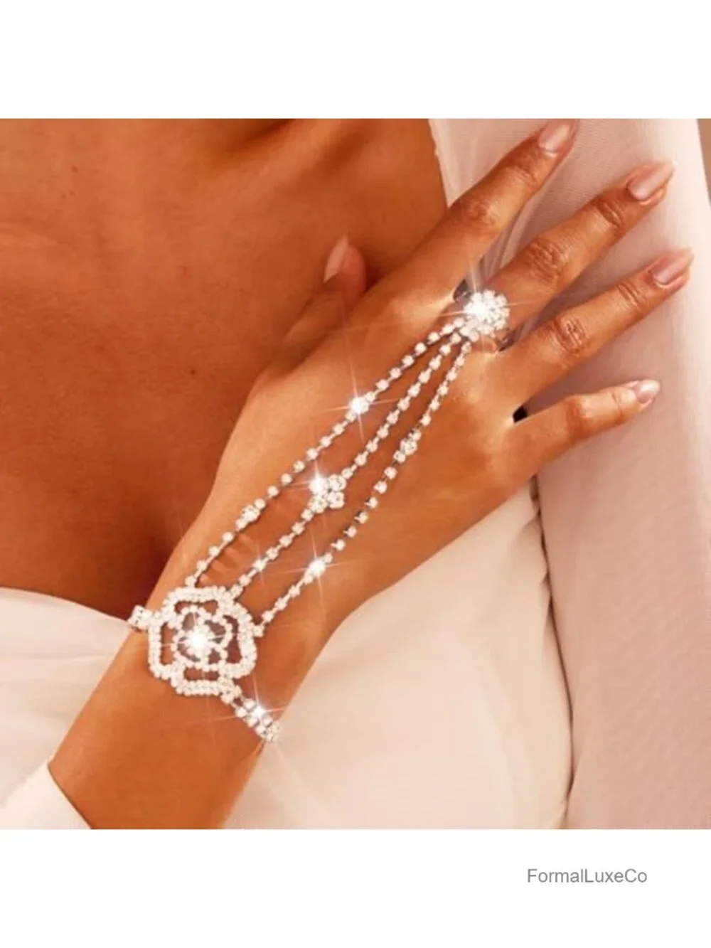Rhinestone Fingerless Gloves Sparkle Crystal Bridal Hand Chain Accessories